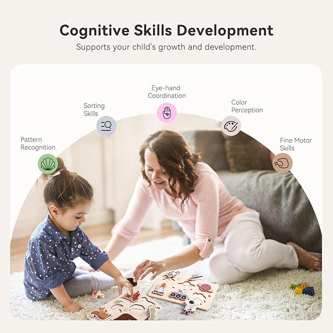 IEATFO 3 Packs Space Ocean Forest Wooden Chunky Puzzles for Toddlers, Wood Puzzles for Kids, Insert Puzzles Each Piece Fits Perfectly, Sturdy and Pegless, Educational Toys