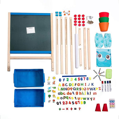 Kid's Art Easel with Adjustable Double-sided Magnetic Board, Paper Roll, Storage and Accessories, Standing Art Easel for Kids (31-55.5 inches)