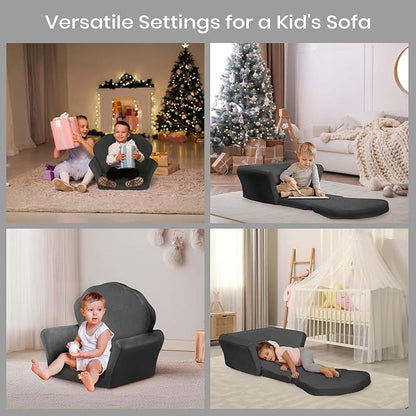 COSYLAND Kids Sofa for Toddler, 2-in-1 Folding and Expandable Soft Chair Bed Toddlers,Convertible Sofa to Lounger Sleeper Chair Bed for Girls and Boys,Dark Gray