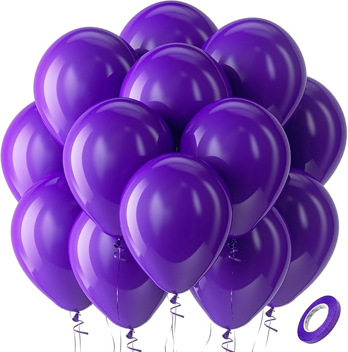 Bezente Dark Purple Latex Party Balloons - 100 Pack 12 inch Round Helium Purple Balloons for Wedding Graduation Halloween Birthday Bachelorette Party Backdrop Decorations