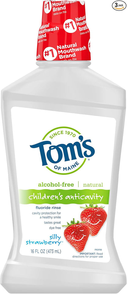 Tom's of Maine Children's Anticavity Fluoride Rinse Mouthwash, Silly Strawberry, 16 oz. 3-Pack