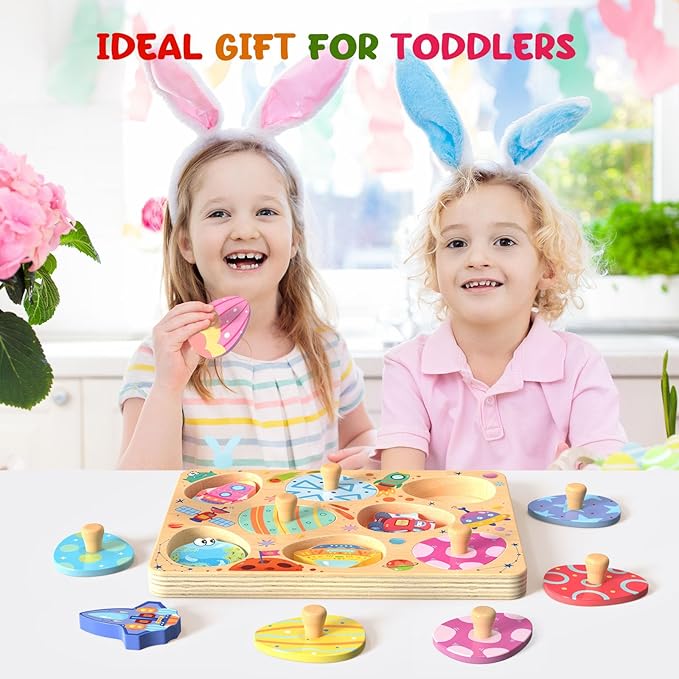 Zeoddler Wooden Puzzles for Toddlers, 8 Pcs Space Matching Egg Puzzle, Solar System for Kids, Montessori Toys for Boy Girl Easter Birthday Gifts, Educational Toys for Boys, Girls