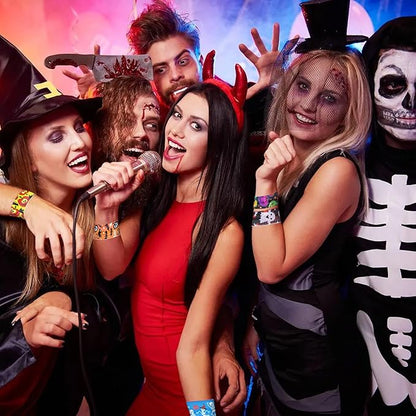 48 Pieces Halloween Slap Bracelets Bulk Party Favors for Kids - 12 Designs Spooky Snap Bands, Trick-or-Treat Goodie Bag Fillers, Classroom Prizes Accessories, Wrist Decorations Gifts Supplies