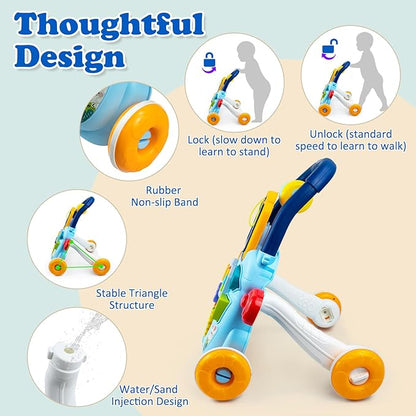 Baby Walker and Activity Center for Girl, Learning to Walk, Sit to Stand, Early Educational Push Toys with Music Panel for Infant Toddler 12+ Month