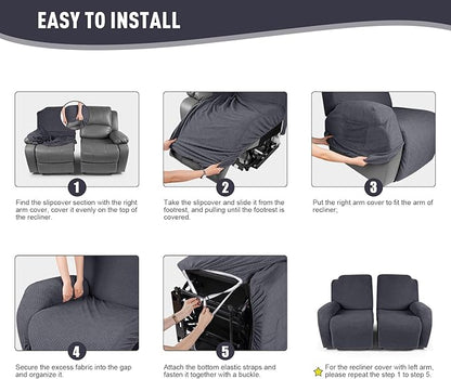 KinCam Recliner Covers, Stretch Reclining Chair Covers, Recliner Sofa Slipcovers Stripe Jacquard Recliner Couch Covers Furniture Protector Covers for Pet Kid (2 Seater, Charcoal Gray)