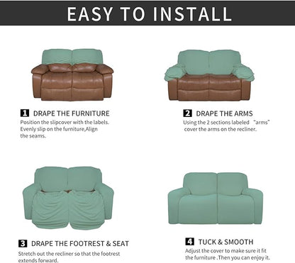 Easy-Going 6 Pieces Microfiber Stretch Sectional Recliner Sofa Slipcover Soft Fitted Fleece 2 Seats Couch Cover Washable Furniture Protector with Elasticity for Kids(Recliner Loveseat, Cyan)