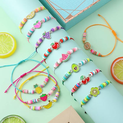 12 Pcs Kids Bracelet for Girls Toddler Jewelry Fruits Summer Princess Party Favors Friendship Bracelets Adjustable Pretend Play Luau Goodie Bag Classroom Reward