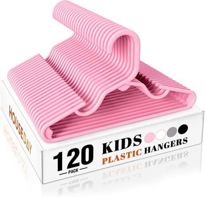 HOUSE DAY Kids Plastic Hangers for Closet, Childrens Hangers for Clothes & Baby Hangers, Toddler, and Child Clothes - Clothing, Pants, Coats, and More - Ideal for Everyday Use (Pink, 120 Pack)