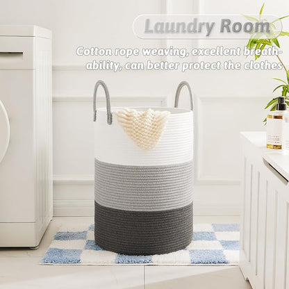 Artfeel Laundry Basket,Woven Cotton Rope Laundry Hamper,40L for Decorative Storage of Dirty Clothes,Toys and Blankets in Bathroom,Bedroom and Living Room