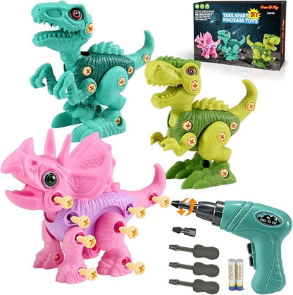 FREE TO FLY Dinosaur Toys for 3 4 5 6 7 8 Year Old Girls Boys: Take Apart Dinosaur Toys for Kids 3-5 5-7 STEM Building Construction Kids Toys with Electric Drill Dino Toys Birthday Gifts