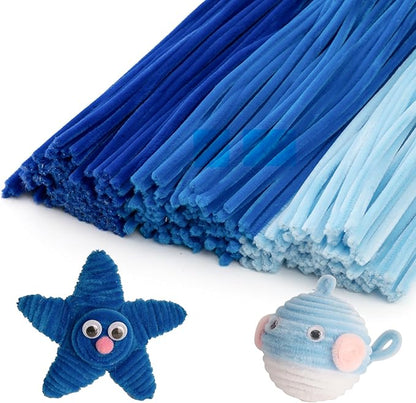 Caydo 300 Pieces Blue Pipe Cleaners, Thick Fluffy Chenille Stems, Pipe Cleaner Crafts for Arts & Crafts, Perfect for Making Animals, Flowers, and Mother's Day Decorations