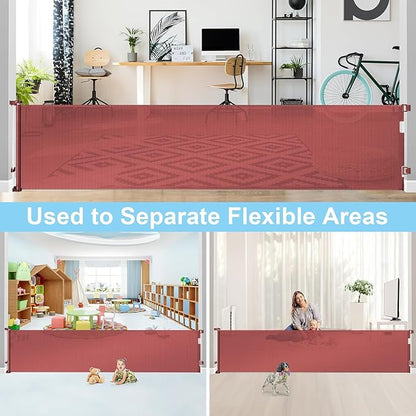 168 Inch Extra Wide Retractable Baby Gate Retractable Dog Gates for Doorways Extra Wide Puppy Gates for The House Mesh Gates for Baby Indoor Extra Long Baby Gate Retractable Fence Outdoor Gate, Timber
