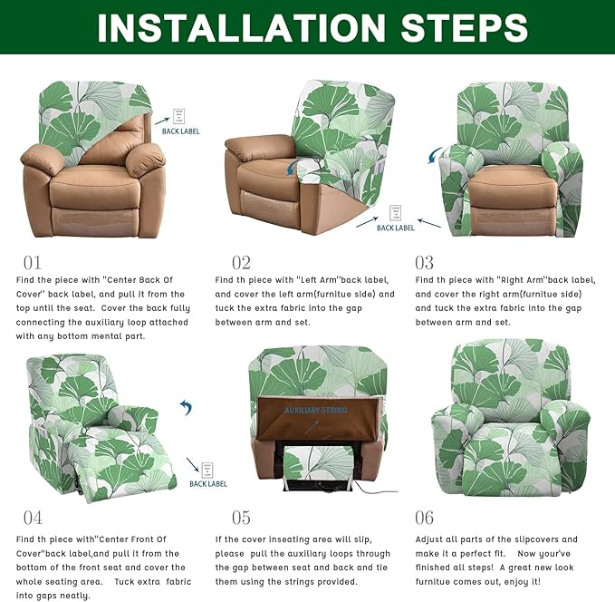 CRFATOP Printed Recliner Slipcover Stretch Reclining Chair Covers 4 Pieces Non Slip Recliner Sofa Slipcovers with Pocket Fitted Sofa Couch Cover Lazy Boy Chair Cover for Pet Kid Living Room,20