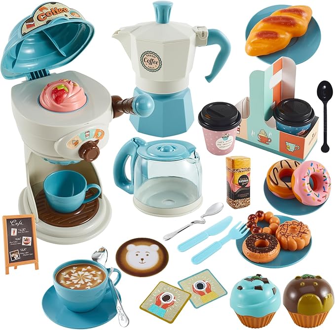 Ice Cream Tea Party Play Set for Kids Role Play, Dessert Coffee Toys, Create Sweet Treats and Brew Coffee in Style Play House, for Boys Girls 3 4 5 6 Years Old, Birthday Gifts, Class Rewards,Christmas