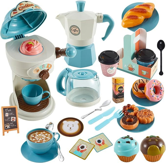 Ice Cream Tea Party Play Set for Kids Role Play, Dessert Coffee Toys, Create Sweet Treats and Brew Coffee in Style Play House, for Boys Girls 3 4 5 6 Years Old, Birthday Gifts, Class Rewards,Christmas