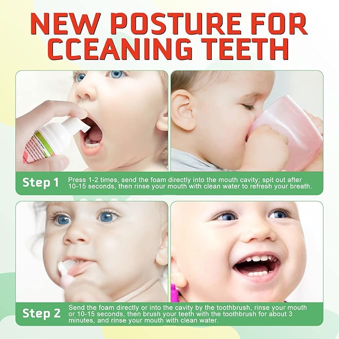 Foam Toothpaste Kids,Toddler Whitening Toothpaste with Low Fluoride & Natural Formula to Reduce Plaque,Kids Foaming Toothpaste for U Shaped Toothbrush for Children (Strawberry&Watermelon)