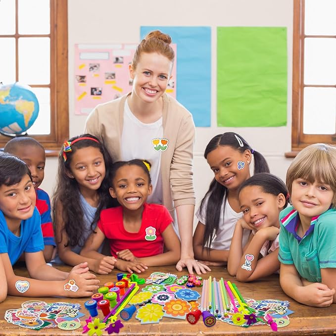 Cinrobiye 134 Pcs Flower Summer Party Favors Bulk,Daisy Party Suppiles,Tea Party Goodie Bag Stuffers,Summer Garden Birthday Party Gifts,School Supplies Class Reward Prizes Stationery Set