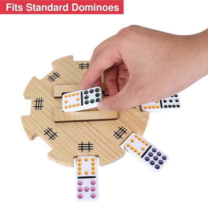 GOTHINK Mexican Train Dominoes Accessories Set - Large Size Pine Hub, 9 Colorful Metal Markers, 50-Sheet Score Pads*2
