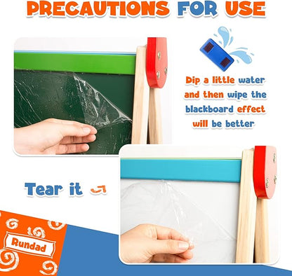 Kids Easel Including 100+ Accessories, Double Sided Wooden Easel for Kids - Magnetic Chalkboard & Painting Board & 2 Paper Rolls, Art Easel Supplies for Toddlers 3-8 Height Adjustable