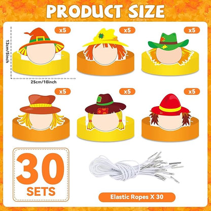 30 Sets Fall Scarecrow Head Craft Kit DIY Autumn Thanksgiving Scarecrow Art Craft Make Your Own Scarecrow Head Set for Kindergarten Kids Home Classroom Game Activities Supplies