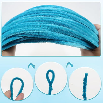 TOAOB 100pcs Pipe Cleaners Blue Pipe Cleaners Chenille Stems 6mm x 12 Inch Fuzzy Sticks Crafts Supplies for DIY Art Crafts Decorations