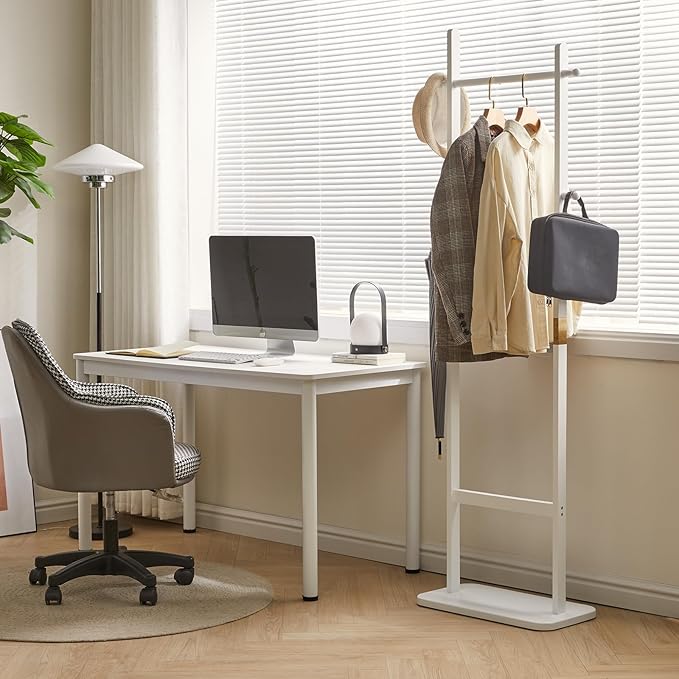 Clothing Rack for Hanging Clothes, White Freestanding Clothes Rack Heavy Duty, Small Hanging Rack Hall Tree, Very Sturdy Coat Rack Stand White USYD-201