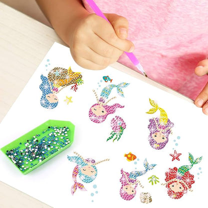 Gem Diamond Art Painting Stickers Kit for Kids,5D Diamond Mosaic Stickers by Numbers Kits Crafts Set for Children, Boys and Girls,Creative Handmade Art Craft Decorations Gift (Mermaid)
