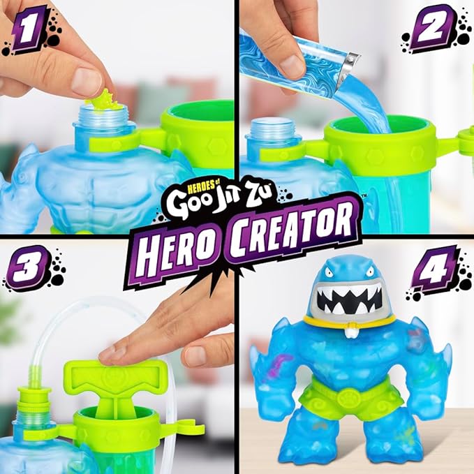 Heroes of Goo Jit Zu Hero Creator Thrash with 3 Unique goo fillings, Mix, Fill & Create Your own Stretchy Action Figure, Play Again and Again