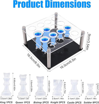 Resin Chess Set Mold, 16-Piece Full Size 3D Silicone Chess Molds Kit with Piece Holder for Epoxy Resin Checkers Casting DIY Home Decoration Board Game & Family Party Craft