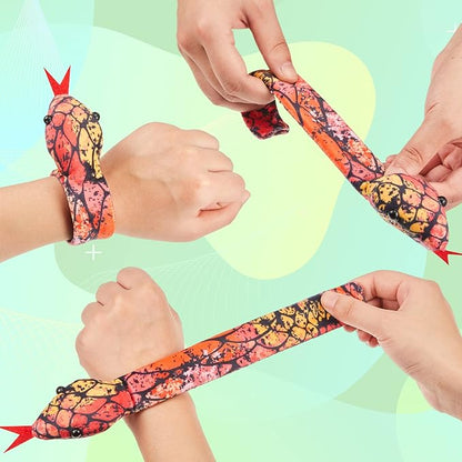 Chivao 16 Pcs Snake Slap Bracelets Reptile Snap Bracelets Fuzzy Animal Snake Bracelet Stuffed Snap Bands Slap Snakes for Birthday Party Favors(Snake Style)