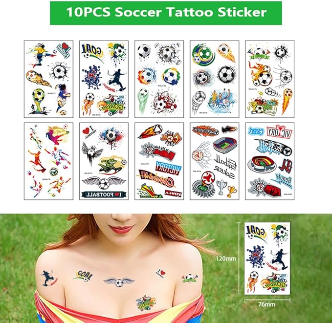 134 Pcs Soccer Party Favors Set Soccer Theme Party Soccer Gift Bags Soccer Silicone Ring Soccer Keychain Silicone Bracelet Whistle Stickers Tattoo Stickers Clap Bracelet for Soccer Themed Party