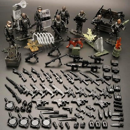 8 PCS Building Block City Policeman Action Mini-Figures with Multiple Military Weapons Accessories SWAT Model Equipment Assembly Building Toys Party Favors Gift for Boys