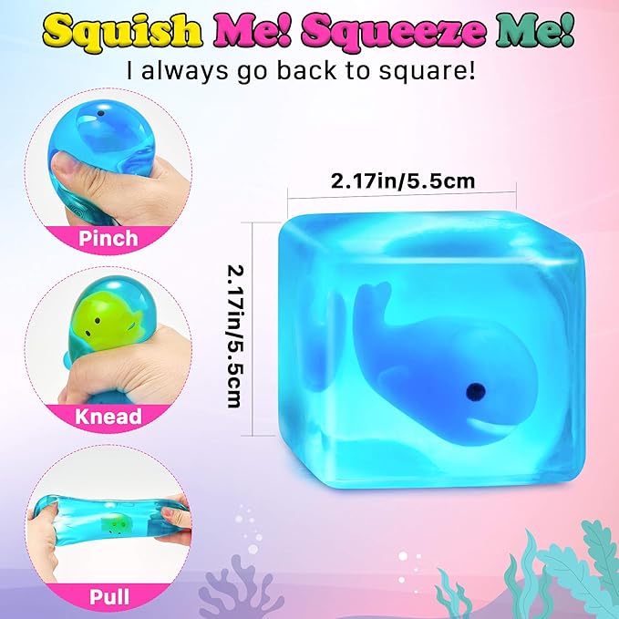 Squishy Stress Cube Fidget Toys Adults - Glow in The Dark Sensory Toys for Kids with Autism Stress Balls for Kids Teens Squeeze Toys for Anxiety Easter Basket Stuffers