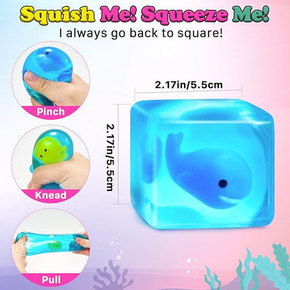 Squishy Stress Cube Fidget Toys Adults - Glow in The Dark Sensory Toys for Kids with Autism Stress Balls for Kids Teens Squeeze Toys for Anxiety Easter Basket Stuffers