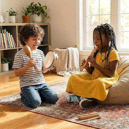 Stoie's Wooden Toddler Musical Instruments with Drum, Hand Bells, Flute, Maracas, Castanet, Tamburine, for Babies and Kids, Eco Friendly Montessori Educational Toy