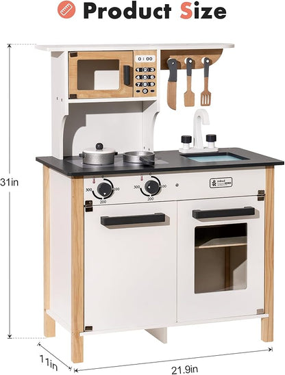 ROBUD Wooden Play Kitchen, Kids Kitchen Playset with Realistic Design, Toy Kitchen Gift for Boys and Girls, Age 3+