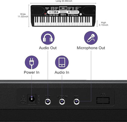 Senfot Kids Keyboard Piano 61 Key, Portable Electric Piano Keyboard, Sturdy Stand and Stool, With Headphones and Microphone, Carrying Bag for Easy Transportation, Perfect for Beginners and Kids Gift