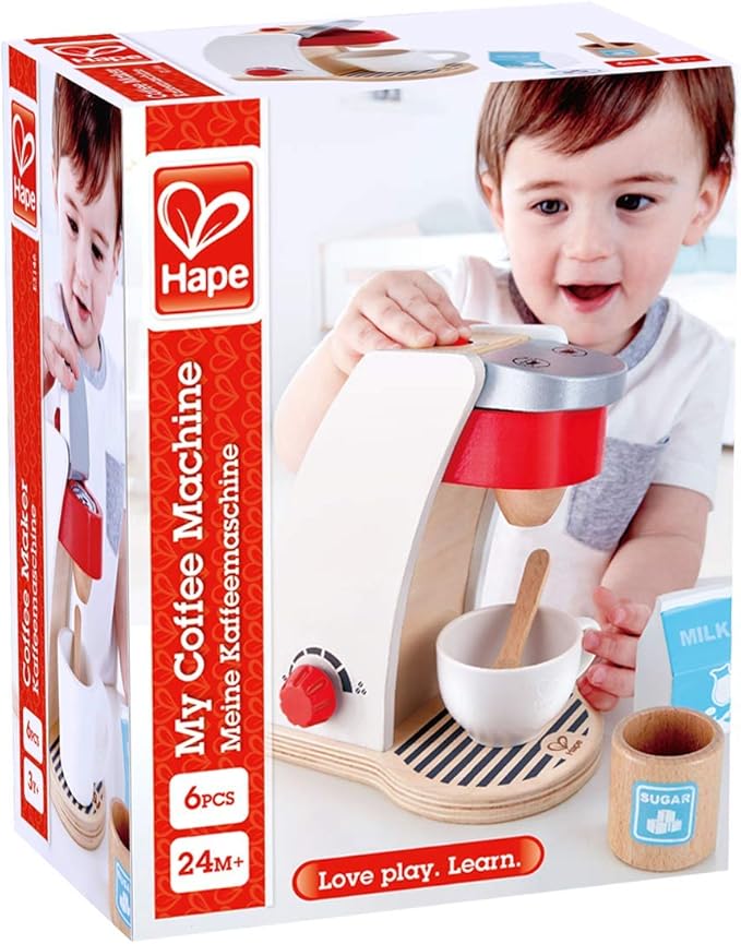 Hape Wooden White Coffee Maker Kitchen Set with Accessories| Pretend Play Toy Set for Kids Ages 3 Years & Up