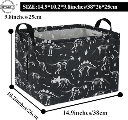 HIYAGON Rectangular Dinosaur Basket Empty Cute Storage Bin Organizer Box Dinosaur Room Decor for Books(Black Dinosaurs)