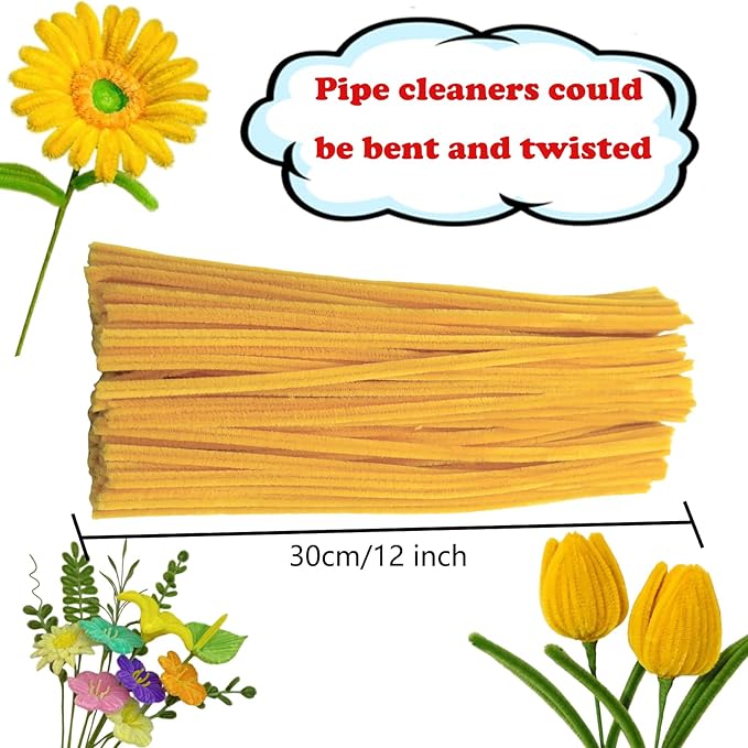 Swpohrat 100 Pieces Dark Yellow Pipe Cleaner Craft Set,Thick Fuzzy Chenille Stem Pipe Cleaners for DIY Craft Projects and Decorations