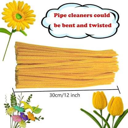 Swpohrat 100 Pieces Dark Yellow Pipe Cleaner Craft Set,Thick Fuzzy Chenille Stem Pipe Cleaners for DIY Craft Projects and Decorations