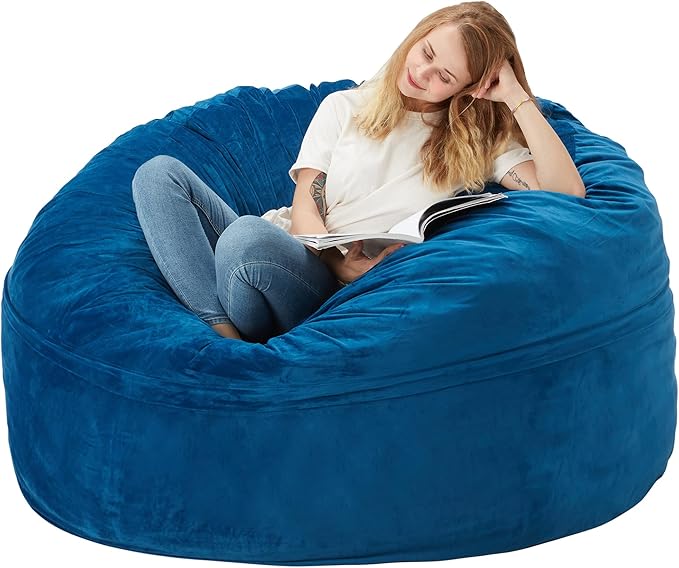 Homguava Bean Bag Chair: Giant Bean Bags with Memory Foam Filled, Large Beanbag Chairs Soft Sofa with Dutch Velet Cover 6FT(58"×58"×28")-Blue