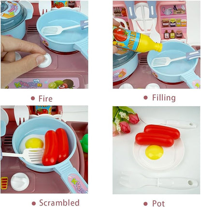 Kitchen Toys Imitated Chef Light Music Pretend Cooking Food Set,Children Girl Toy Gift Toy Kitchen Sink with Running Water and Electronic Induction Stove (red Kitchen Set) (Blue Kitchen Set)