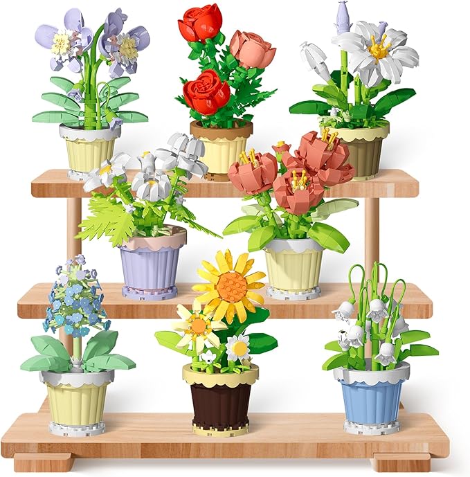 POKONBOY 8 Pack Flowers and Plants Building Set, Mini Bonsai Building Toy Blocks for Kids Adults, Botanical Collection Home Decor Gifts for Birthday Christmas Aged 8 and Up