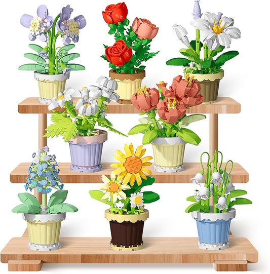 POKONBOY 8 Pack Flowers and Plants Building Set, Mini Bonsai Building Toy Blocks for Kids Adults, Botanical Collection Home Decor Gifts for Birthday Christmas Aged 8 and Up