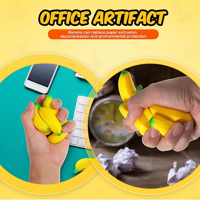 Kasyat 15 Pcs Banana Stress Toys Banana Stretchy Toys PU Relief Stress Balls Classroom Birthday Xmas Gifts Tiny Party Supplies for Relief Party Favors Bag Fillers(2.36 Inches)