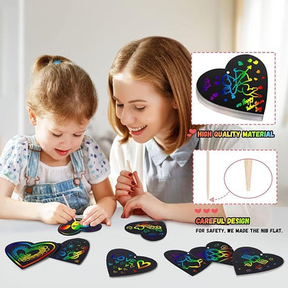 Cute Valentines Day Cards Kids Gifts - Birthday Party Favor Scratch Doodle Heart Paper Gift Idea for Child, Arts Crafts for Christmas Stocking Stuffers DIY Present for Boys Girls, Easter Gifts for Kid