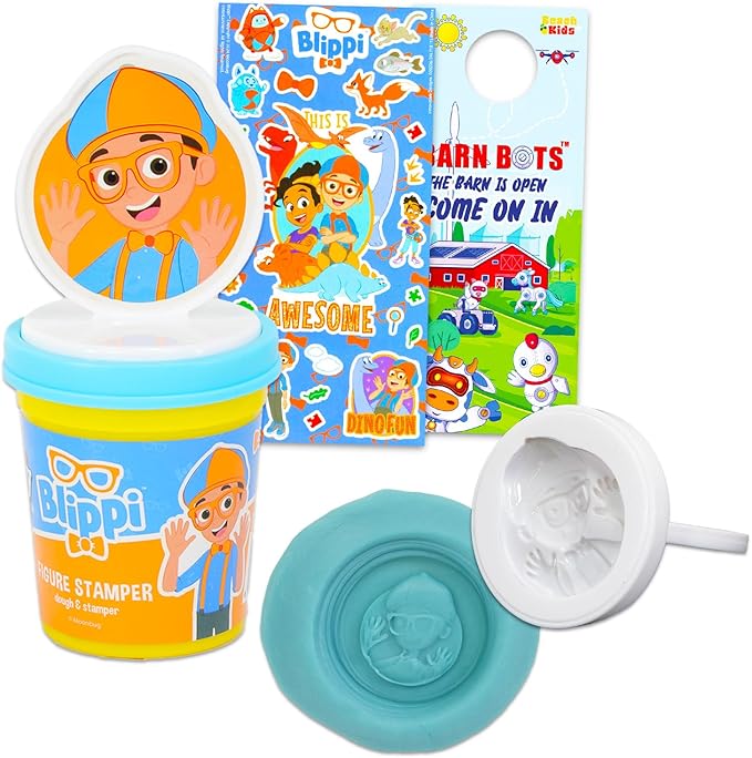 Blippi Dough and Figure Stamper Set - Blippi Crafts Bundle with Blippi Kiddy Dough and Figurine Stamper Set Plus Stickers and More | Blippi Arts and Crafts Kit
