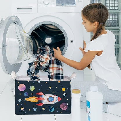 Rocket Storage Basket with Handles, Rockets Foldable Space Organizer, Waterproof Toy Box for Boys Girls, Multi Storage Container for Nursery Room, Rocket Storage for Clothes, Gifts and Home Decor