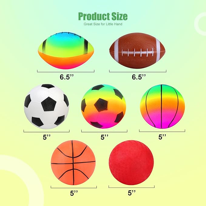 Soft Balls for Toddlers Kids 1-3 3-5, Easy to Grip 5" Small Balls 7 Pack, Mini Football Soccer Basketball Playgroundball - First Birthday Gift Easter Basket Stuffers for Babies Boys Girls